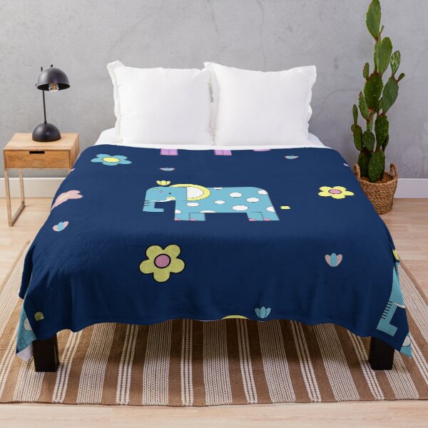 Item preview, Cute seamless pattern with colorful cartoon elephants and small flowers on a dark blue background. designed and sold by Aumpuk.