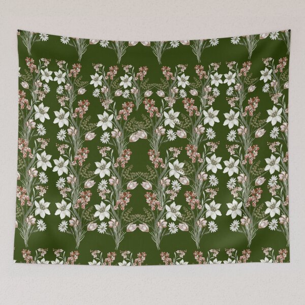 Item preview, Olive Green Botanical Lily and Blush Tulip Pattern designed and sold by Jyoti-Quotes.