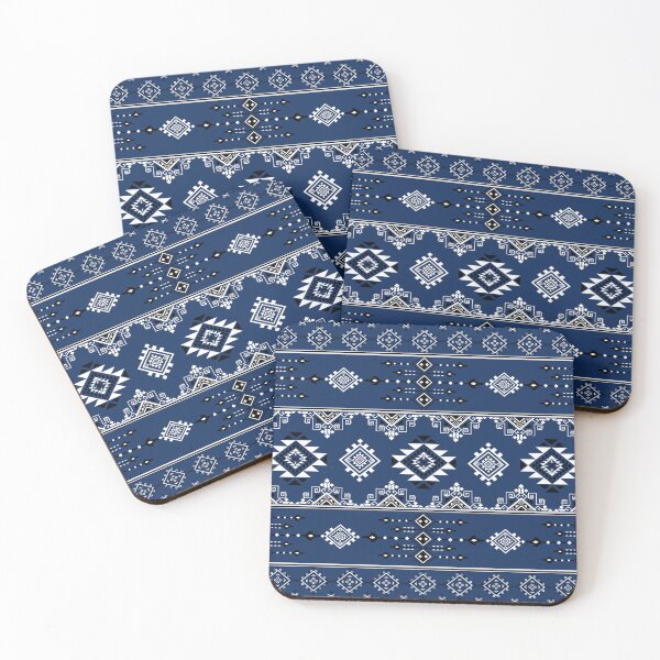 Item preview, Seamless geometric ethnic pattern in deep blue tones with symmetrical tribal motifs.	 designed and sold by Aumpuk.