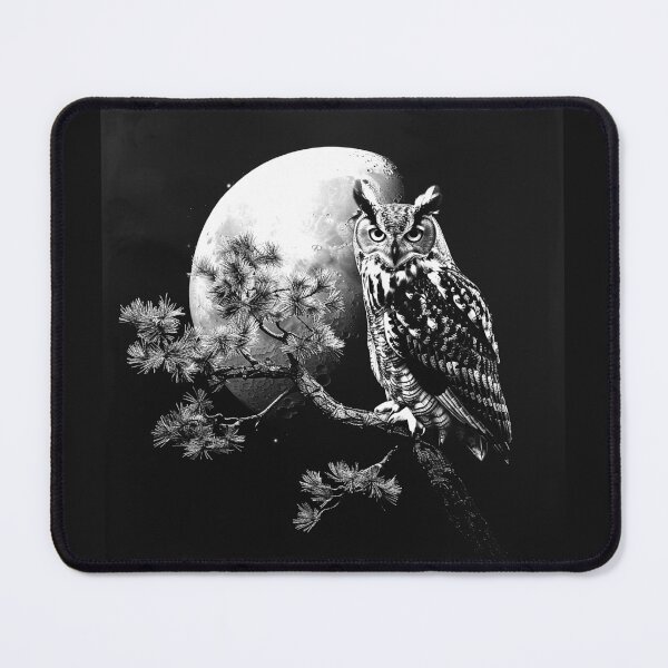 Item preview, Great Horned Owl Under the Full Moon | Black and White Night Wildlife Illustration designed and sold by inkoutninja.