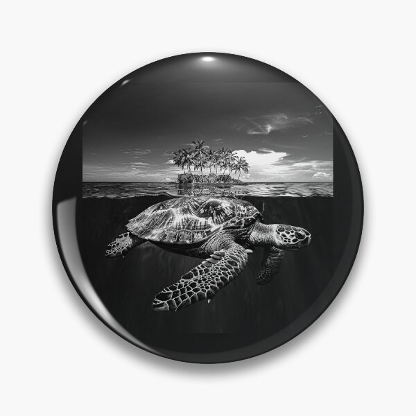 Item preview, Sea Turtle and Tropical Island | Black and White Ocean Wildlife Illustration designed and sold by inkoutninja.
