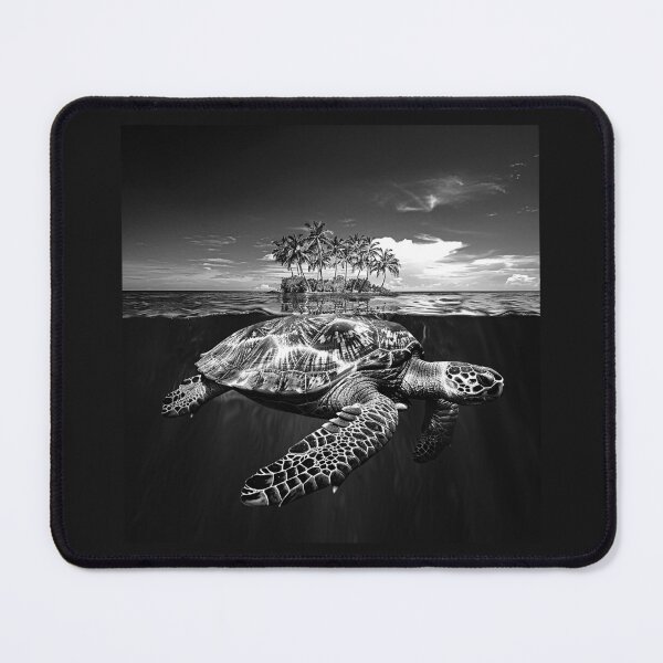 Item preview, Sea Turtle and Tropical Island | Black and White Ocean Wildlife Illustration designed and sold by inkoutninja.