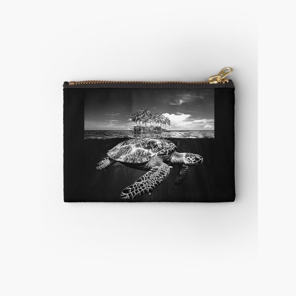 Item preview, Sea Turtle and Tropical Island | Black and White Ocean Wildlife Illustration designed and sold by inkoutninja.