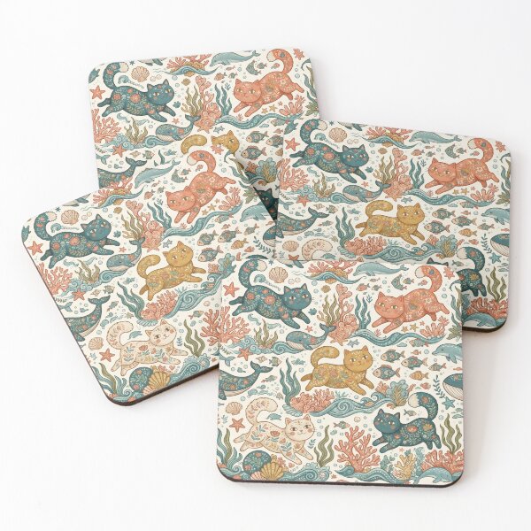 Item preview, Whimsical Ocean Cat Seamless Pattern designed and sold by Iampoji.