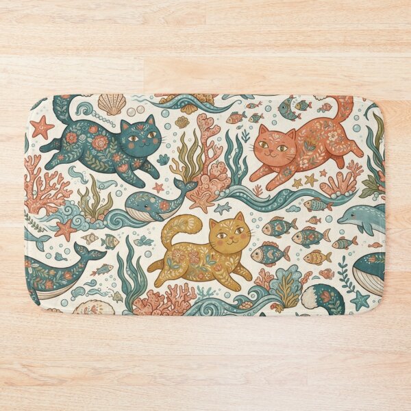 Item preview, Whimsical Ocean Cat Seamless Pattern designed and sold by Iampoji.