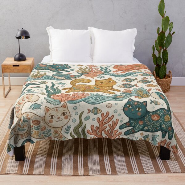 Item preview, Whimsical Ocean Cat Seamless Pattern designed and sold by Iampoji.