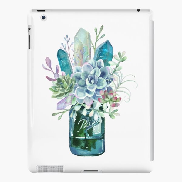 Succulent, crystal, bouquet, crystals, cacti, flowers, ball jar, vase, watercolor iPad Snap Case
