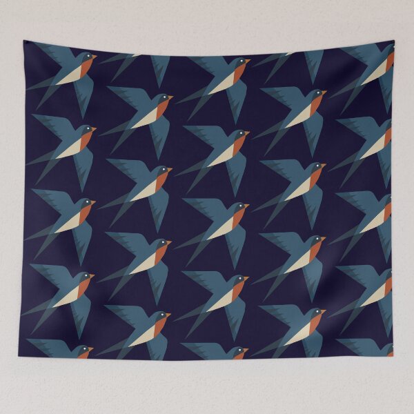Item preview, Geometric flying swallow bird. Traditional Scandinavian folk art animal motif isolated on white background.	 designed and sold by Aumpuk.