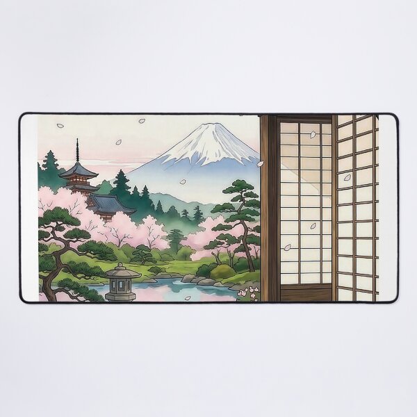 Item preview, Japanese Cat Sleeping Sakura Garden Mount Fuji designed and sold by pastbarack.