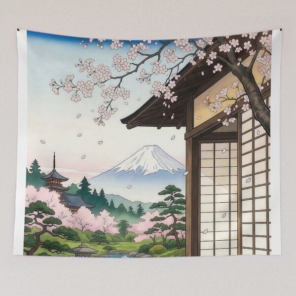 Item preview, Japanese Cat Sleeping Sakura Garden Mount Fuji designed and sold by pastbarack.