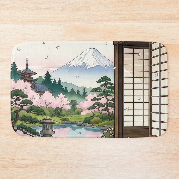 Item preview, Japanese Cat Sleeping Sakura Garden Mount Fuji designed and sold by pastbarack.