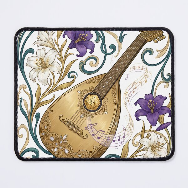 Item preview, Art Nouveau Bard Lute Floral Fantasy Elegant TTRPG Musician designed and sold by WorldShop17.
