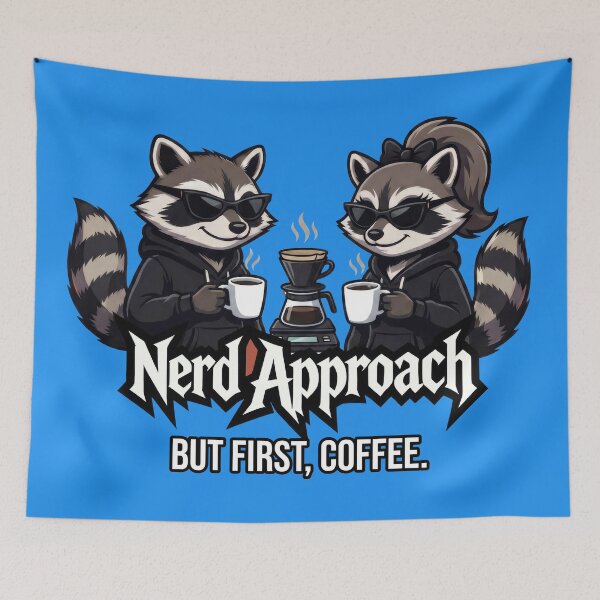 Item preview, Coffee Lovers Raccoon Couple, But First Coffee  designed and sold by NerdApproach.