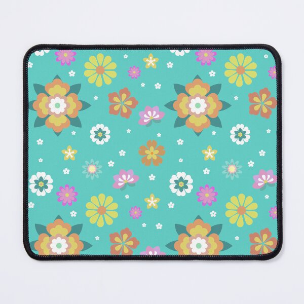 Item preview, Seamless floral pattern with colorful decorative flowers in a playful flat design style. Bright pastel flowers scattered on a turquoise background, creating a cheerful and lively surface pattern. designed and sold by Aumpuk.