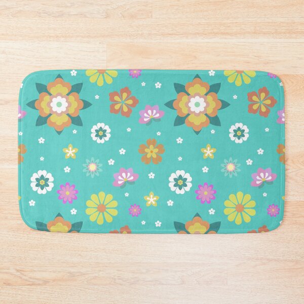 Item preview, Seamless floral pattern with colorful decorative flowers in a playful flat design style. Bright pastel flowers scattered on a turquoise background, creating a cheerful and lively surface pattern. designed and sold by Aumpuk.