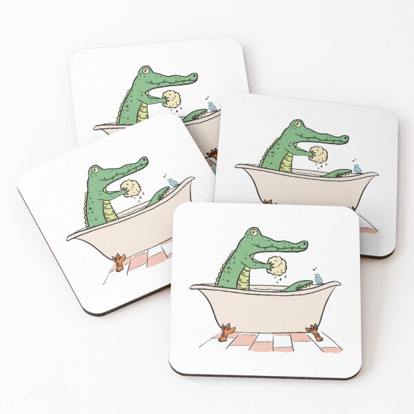 Item preview, Crocodile Bathtime Cute Alligator Washing With Sponge Design designed and sold by ToonEra.