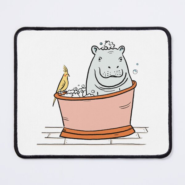 Item preview, Hippo Bathtime Cute Hippopotamus Bathing With Bird Art designed and sold by ToonEra.