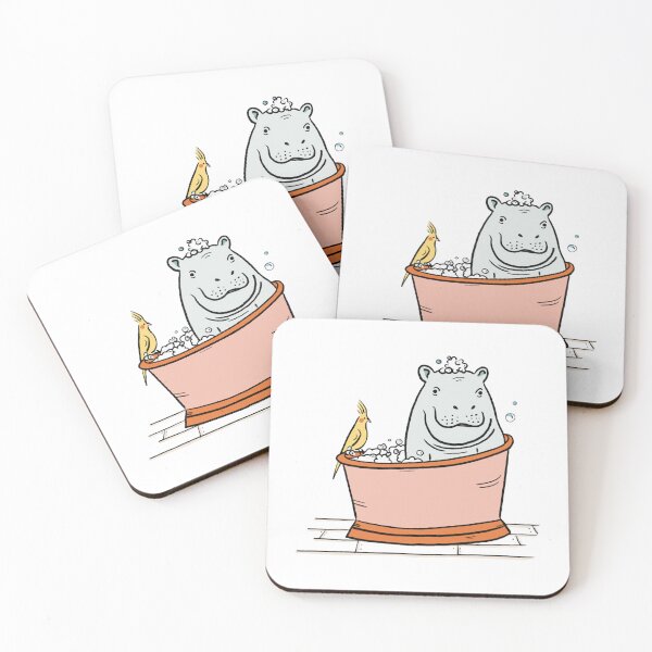 Item preview, Hippo Bathtime Cute Hippopotamus Bathing With Bird Art designed and sold by ToonEra.