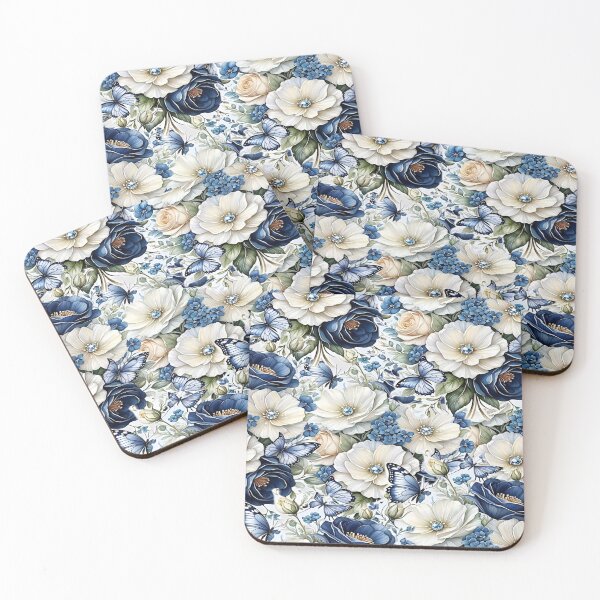 Item preview, Floral Seamless Pattern An Elegant Blue and White Flowers with Delicate Butterflies Against a Soft Cream Background Repeat Seamless Pattern designed and sold by Matt_Smith.