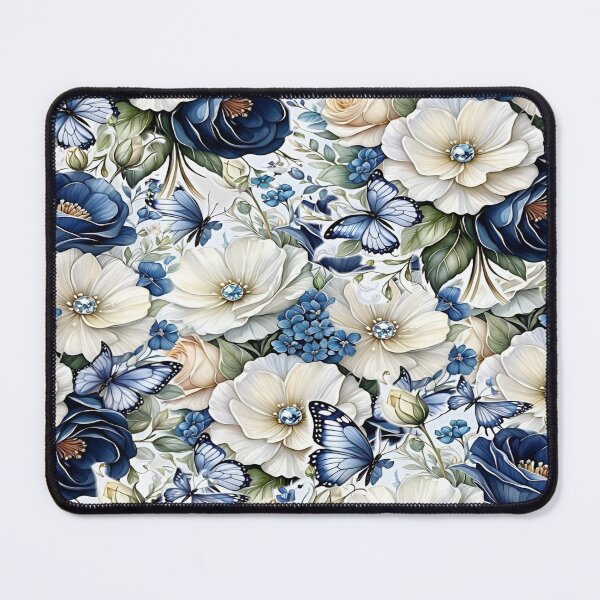 Item preview, Floral Seamless Pattern An Elegant Blue and White Flowers with Delicate Butterflies Against a Soft Cream Background Repeat Seamless Pattern designed and sold by Matt_Smith.