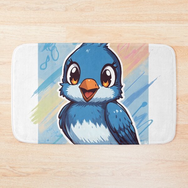 Aperçu de l'œuvre Autocollant Oiseau bleu mignon | Illustration d'oiseau bleu kawaii | Oiseau chanteur joyeux de dessin animé | Art d'oiseau anime créée et vendue par dreamz-world.