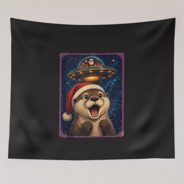 Item preview, Cute Christmas Otter Santa UFO Funny Alien Holiday Graphic designed and sold by kiralynstration.