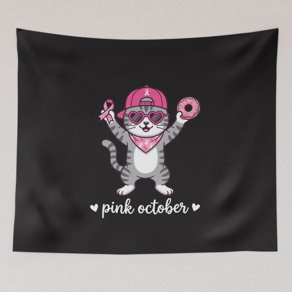 Item preview, Cute Cat Pink October Breast Cancer Awareness Pink Ribbon Graphic designed and sold by kiralynstration.