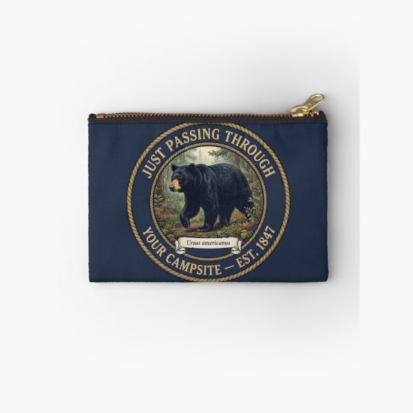 Item preview, Just Passing Through Campsite Bear Club Humor Badge designed and sold by CalmCapy Co.