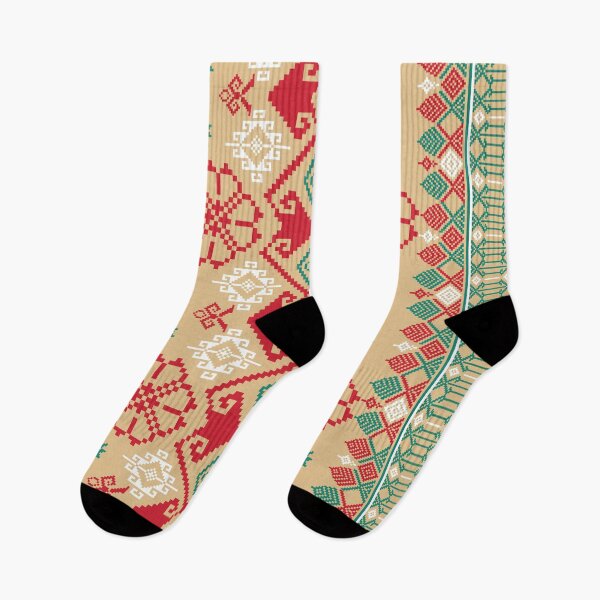 Item preview, Traditional Red and Green Folk Art Cross Stitch Pattern designed and sold by Aumpuk.