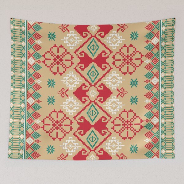 Item preview, Traditional Red and Green Folk Art Cross Stitch Pattern designed and sold by Aumpuk.