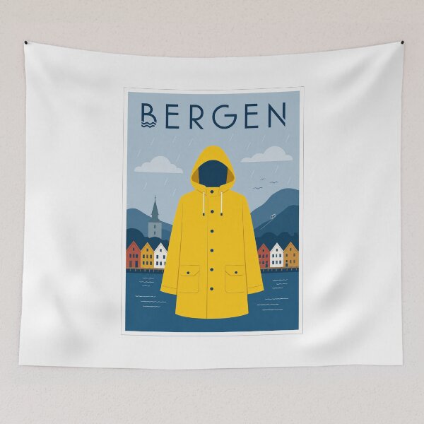 Item preview, Bergen Yellow Raincoat Travel Poster designed and sold by Beyond Destinations.