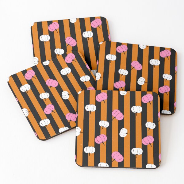 Item preview, Bold Pink and white pumpkin toss on black and burnt orange stripes designed and sold by PrettywithColor.