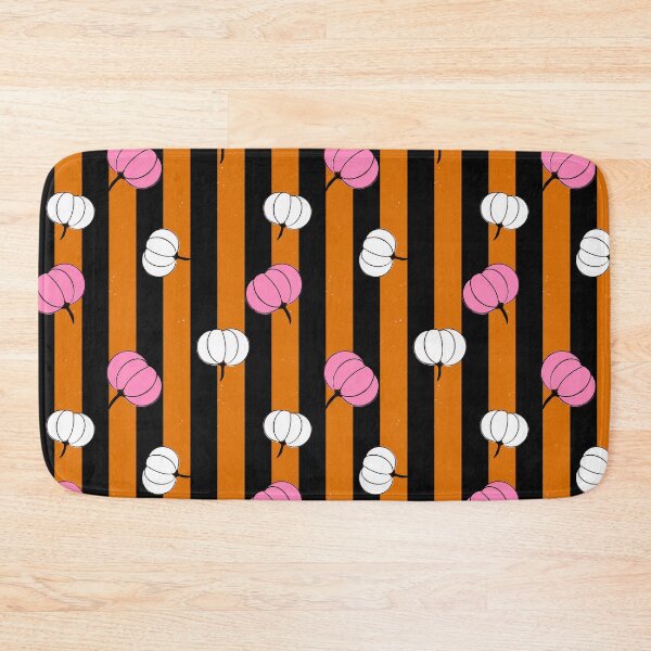 Item preview, Bold Pink and white pumpkin toss on black and burnt orange stripes designed and sold by PrettywithColor.
