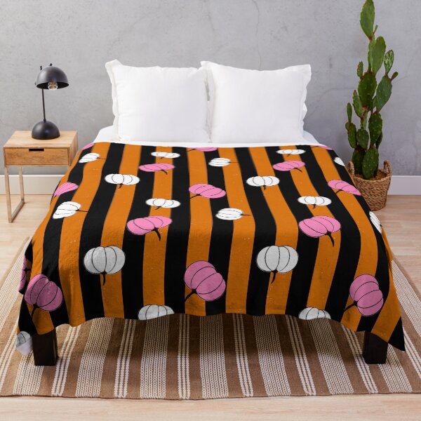 Item preview, Bold Pink and white pumpkin toss on black and burnt orange stripes designed and sold by PrettywithColor.