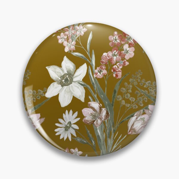 Item preview, Vintage Olive Gold Botanical Lily and Blush Tulip Pattern. designed and sold by Jyoti-Quotes.