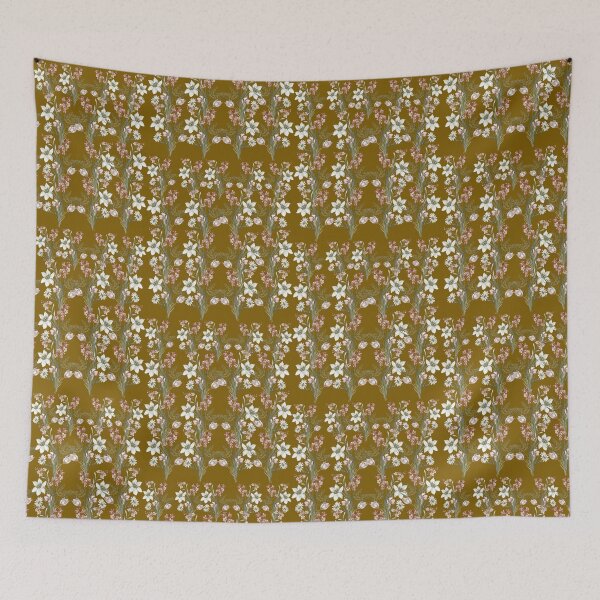 Item preview, Vintage Olive Gold Botanical Lily and Blush Tulip Pattern. designed and sold by ​Jyoti Digital Artist.