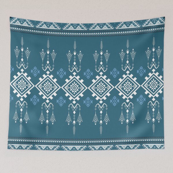 Item preview, Teal Blue Geometric Aztec Tribal Pattern designed and sold by Aumpuk.