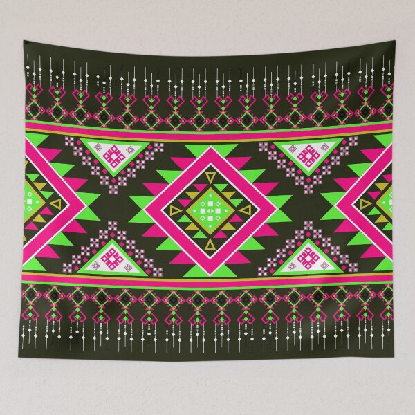 Item preview, Neon Pink and Green Geometric Aztec Tribal Pattern designed and sold by Aumpuk.