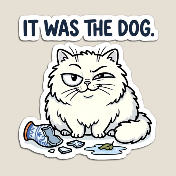 Item preview, Funny Fluffy Cat Blaming Dog Broken Vase Sticker designed and sold by BCW.