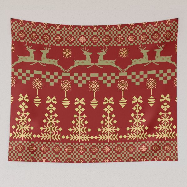 Item preview, Red and Gold Nordic Reindeer Christmas Sweater Pattern designed and sold by Aumpuk.