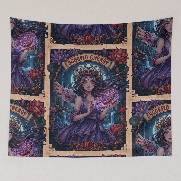 Item preview, Scorpio Energy Art Nouveau Anime Zodiac – Mystic Scorpion Crown Fantasy Illustration designed and sold by RSDigitalPrintDesign.