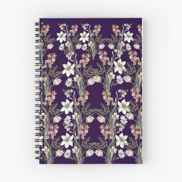 Item preview, ​Deep Plum Vintage Botanical Lily and Blush Tulip Pattern designed and sold by Jyoti-Quotes.