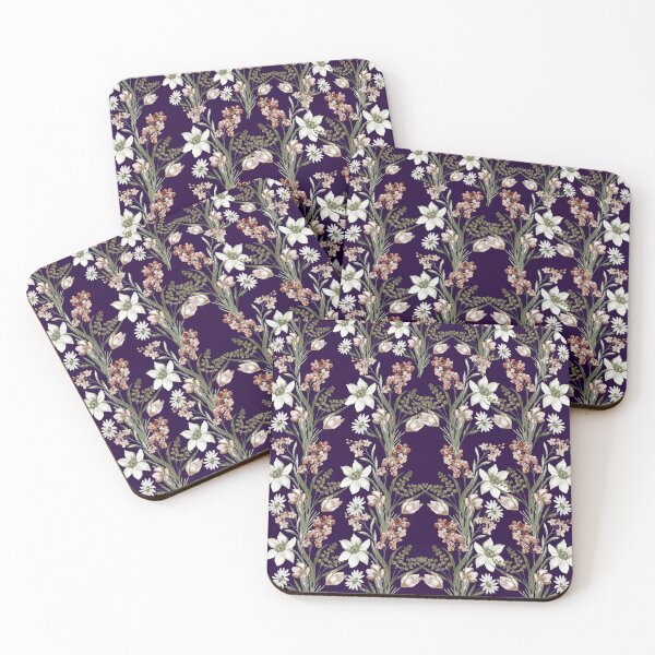 Item preview, ​Deep Plum Vintage Botanical Lily and Blush Tulip Pattern designed and sold by ​Jyoti Digital Artist.