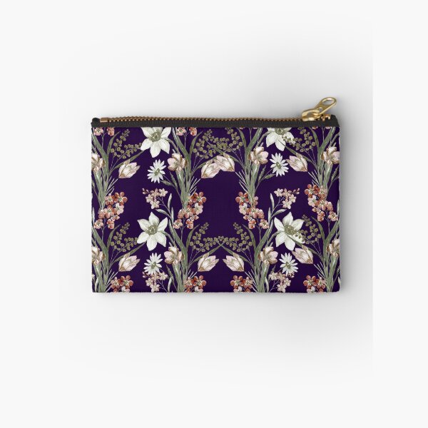 Item preview, ​Deep Plum Vintage Botanical Lily and Blush Tulip Pattern designed and sold by Jyoti-Quotes.