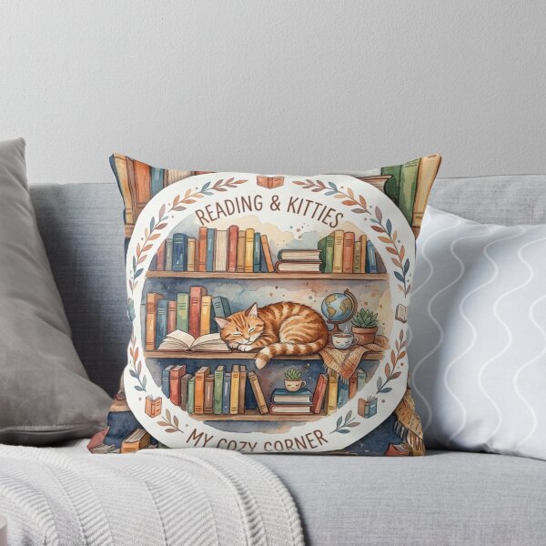 Item preview, My Cozy Corner - Watercolor Book & Cat Illustration designed and sold by DreamyBrushArt.