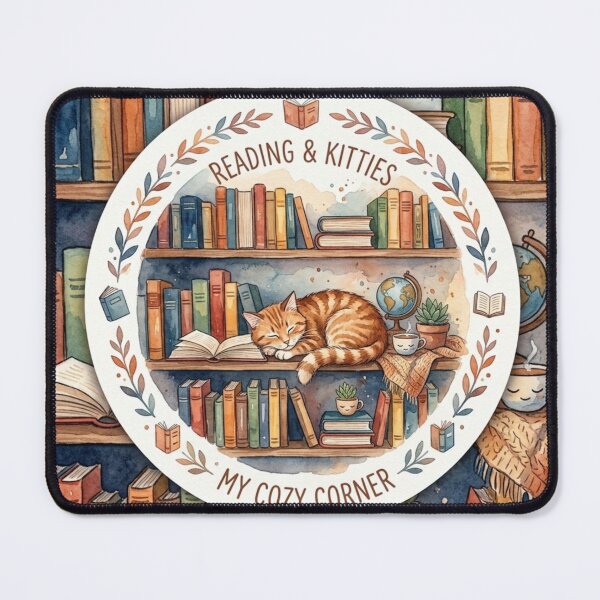 Item preview, My Cozy Corner - Watercolor Book & Cat Illustration designed and sold by DreamyBrushArt.