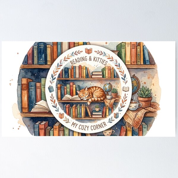 Item preview, My Cozy Corner - Watercolor Book & Cat Illustration designed and sold by DreamyBrushArt.