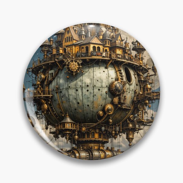 Item preview, Steampunk Flying Castle Airship – Moonlit Fantasy Sky City Print designed and sold by Kaleidoscope Print.