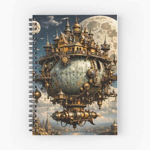 Item preview, Steampunk Flying Castle Airship – Moonlit Fantasy Sky City Print designed and sold by Kaleidoscope Print.