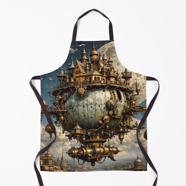 Item preview, Steampunk Flying Castle Airship – Moonlit Fantasy Sky City Print designed and sold by Kaleidoscope Print.